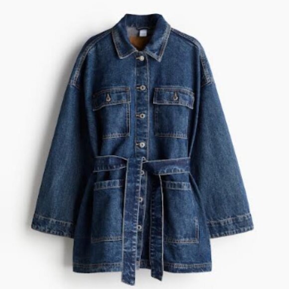H&M tie waist denim jacket M - Picture 2 of 9